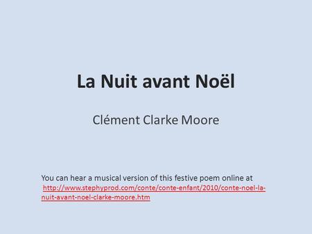 La Nuit avant Noël Clément Clarke Moore
