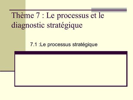 Thème 7 : Le processus et le diagnostic stratégique 7.1 :Le processus stratégique.