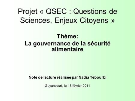 Projet « QSEC : Questions de Sciences, Enjeux Citoyens »