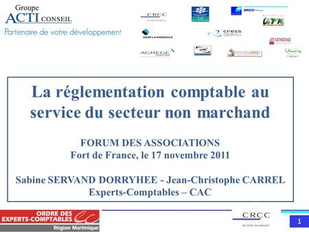 La réglementation comptable au service du secteur non marchand FORUM DES ASSOCIATIONS Fort de France, le 17 novembre 2011 Sabine SERVAND DORRYHEE - Jean-Christophe.