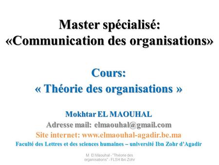 Master spécialisé: «Communication des organisations»