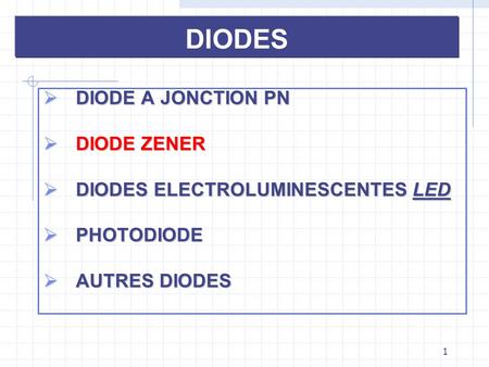 DIODES DIODE A JONCTION PN DIODE ZENER DIODES ELECTROLUMINESCENTES LED