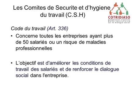 Les Comites de Securite et d’hygiene du travail (C.S.H)