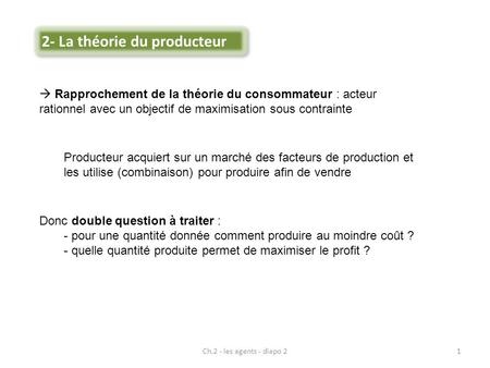 2- La théorie du producteur