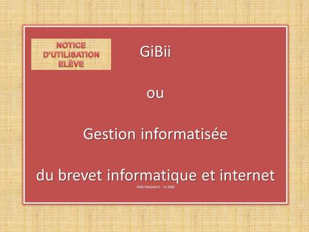 GiBii ou Gestion informatisée du brevet informatique et internet YVES FOUCAULT - 11 2007.