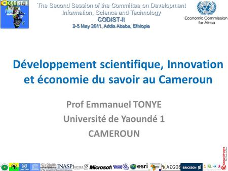 Prof Emmanuel TONYE Université de Yaoundé 1 CAMEROUN