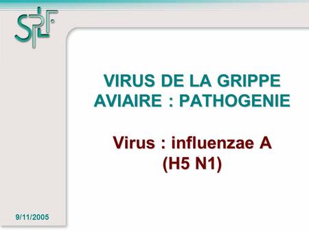 VIRUS DE LA GRIPPE AVIAIRE : PATHOGENIE Virus : influenzae A (H5 N1)