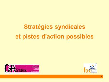 1 Stratégies syndicales et pistes d'action possibles.