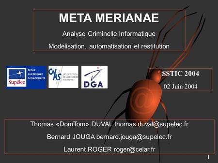 META MERIANAE SSTIC 2004 Analyse Criminelle Informatique