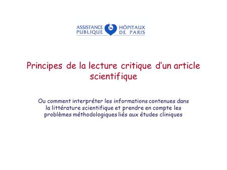 Principes de la lecture critique d’un article scientifique