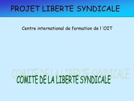PROJET LIBERTE SYNDICALE Centre international de formation de l OIT.