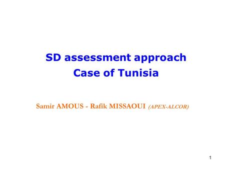 1 SD assessment approach Case of Tunisia Samir AMOUS - Rafik MISSAOUI (APEX-ALCOR)