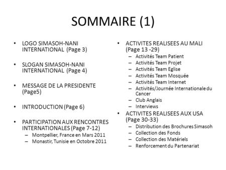 SOMMAIRE (1) LOGO SIMASOH-NANI INTERNATIONAL (Page 3)