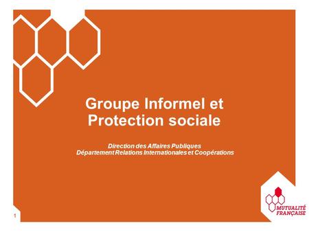 1 Direction des Affaires Publiques Département Relations Internationales et Coopérations Groupe Informel et Protection sociale.
