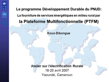 Atelier sur l'électrification Rurale 18-20 avril 2007 Yaoundé, Cameroun Le programme Développement Durable du PNUD: La fourniture de services énergétiques.