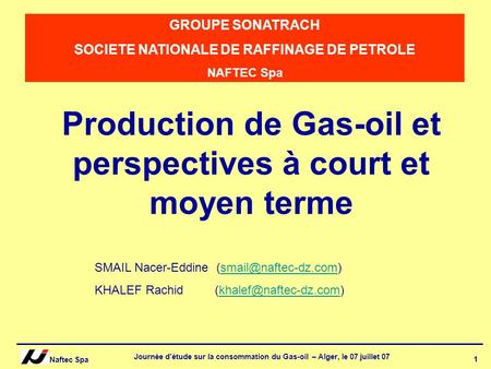 Production de Gas-oil et perspectives à court et moyen terme