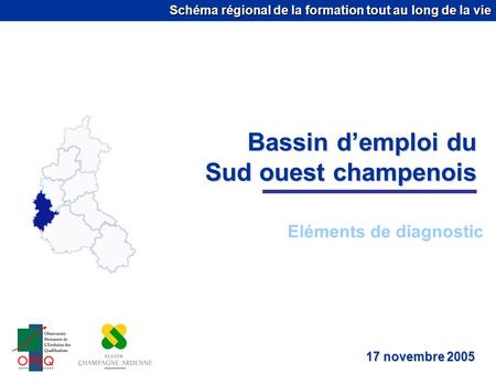 Schéma régional de la formation tout au long de la vie Bassin demploi du Sud ouest champenois Eléments de diagnostic 17 novembre 2005.