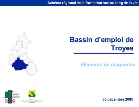 Schéma régional de la formation tout au long de la vie Bassin demploi de Troyes Eléments de diagnostic 06 décembre 2005.