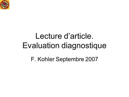 Lecture d’article. Evaluation diagnostique