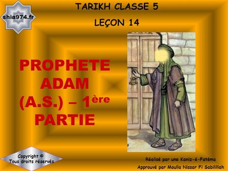 PROPHETE ADAM (A.S.) – 1ère
