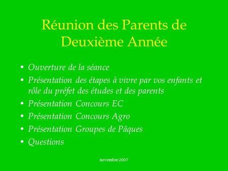 Réunion des Parents de Deuxième Année