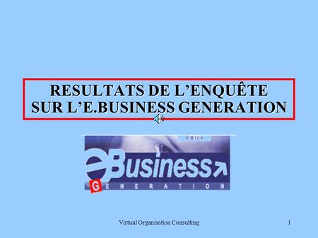 Virtual Organisation Consulting1 RESULTATS DE LENQUÊTE SUR LE.BUSINESS GENERATION.