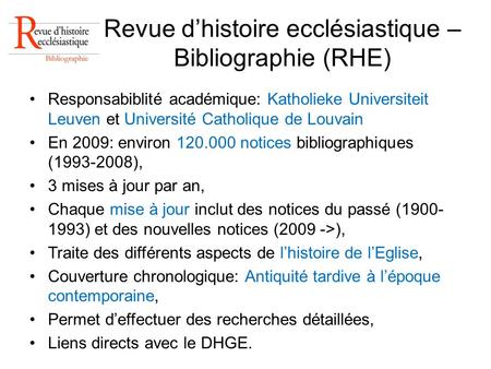 Revue d’histoire ecclésiastique – Bibliographie (RHE)