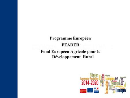 Programme Européen FEADER Fond Européen Agricole pour le Développement Rural.