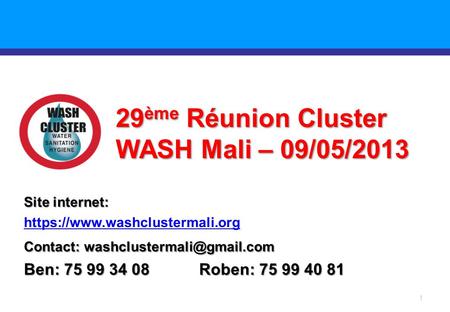 29ème Réunion Cluster WASH Mali – 09/05/2013