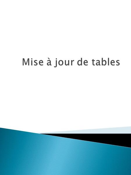  CREATE TABLE  DROP TABLE  ALTER TABLE  INSERT  UPDATE  DELETE  SELECT interrogation 2 Instruction de mise à jour structure.