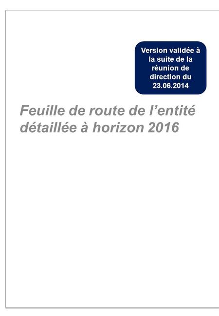 Feuille de route de l’entité détaillée à horizon 2016 Version validée à la suite de la réunion de direction du 23.06.2014.