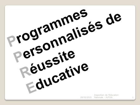 Programmes Personnalisés de Réussite Educative