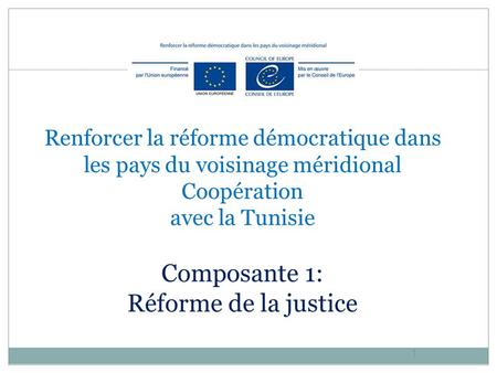 Renforcer la réforme démocratique dans les pays du voisinage méridional Coopération avec la Tunisie Composante 1: Réforme de la justice 1.