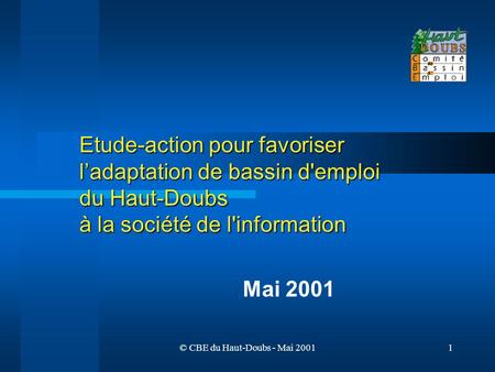 © CBE du Haut-Doubs - Mai 20011 Etude-action pour favoriser l’adaptation de bassin d'emploi du Haut-Doubs à la société de l'information Mai 2001.