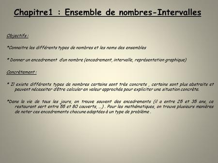 Chapitre1 : Ensemble de nombres-Intervalles