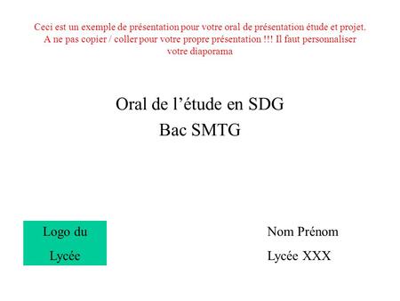 Oral de l’étude en SDG Bac SMTG