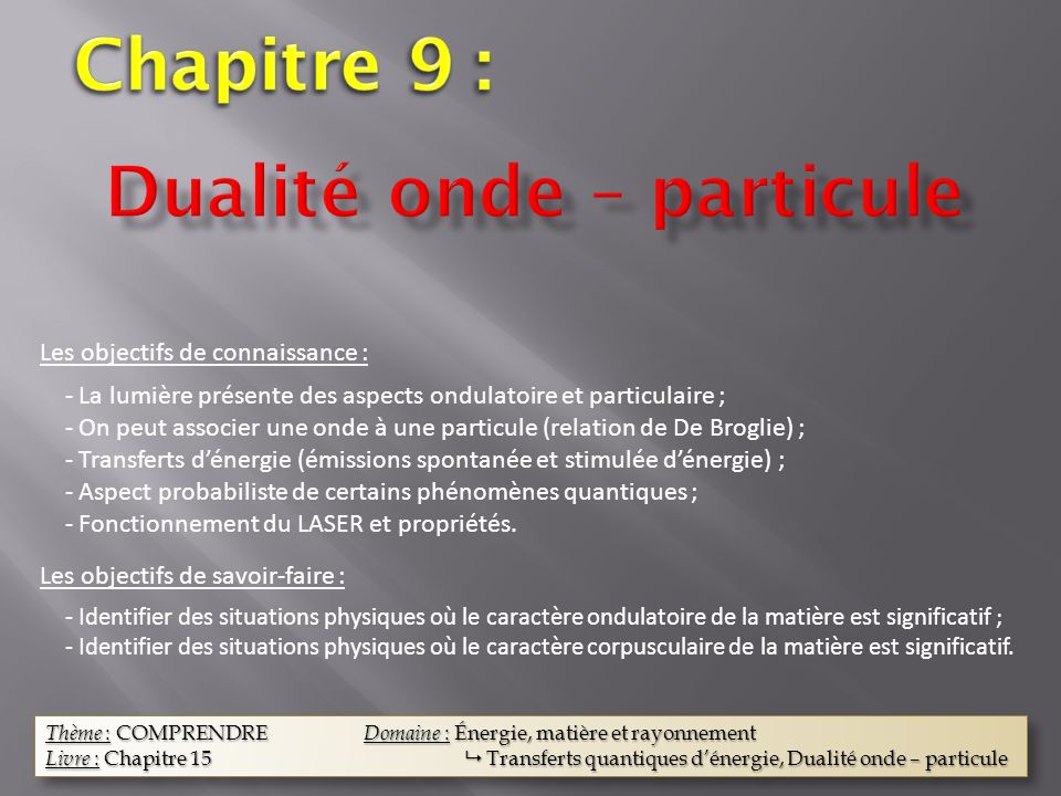 Les objectifs de connaissance Les objectifs de savoir faire