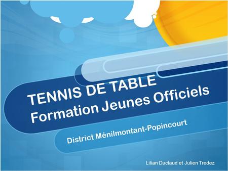 TENNIS DE TABLE Formation Jeunes Officiels