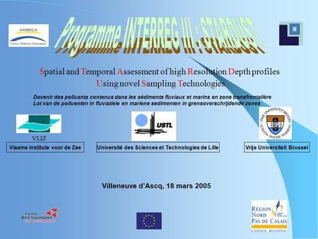 Villeneuve d’Ascq, 18 mars 2005 VLIZ Spatial and Temporal Assessment of high Resolution Depth profiles Using novel Sampling Technologies Vlaams Institute.