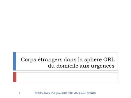 Corps étrangers dans la sphère ORL du domicile aux urgences