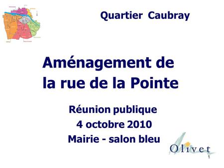 1 Aménagement de la rue de la Pointe Quartier Caubray Réunion publique 4 octobre 2010 Mairie - salon bleu.