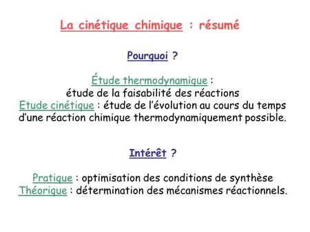 La cinétique chimique : résumé