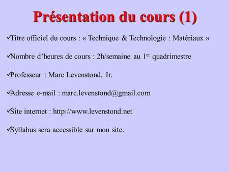 Présentation du cours (1)