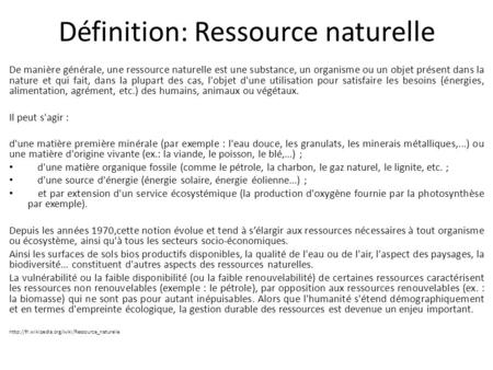 Définition: Ressource naturelle