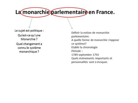 La monarchie parlementaire en France.