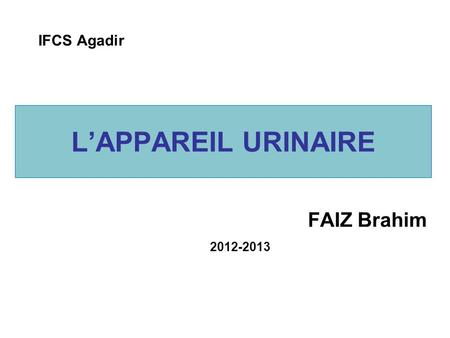 IFCS Agadir L’APPAREIL URINAIRE FAIZ Brahim 2012-2013.