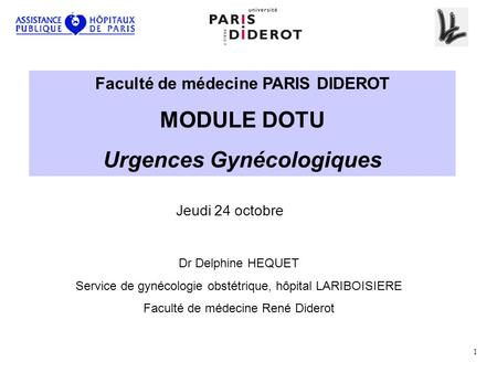 Faculté de médecine PARIS DIDEROT Urgences Gynécologiques