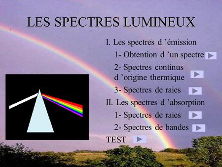 LES SPECTRES LUMINEUX I. Les spectres d ’émission