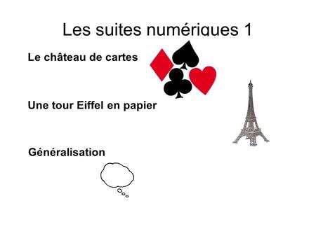 Les suites numériques 1 Le château de cartes Une tour Eiffel en papier