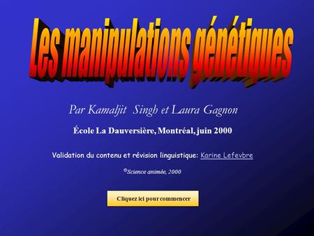 Par Kamaljit Singh et Laura Gagnon École La Dauversière, Montréal, juin 2000 Validation du contenu et révision linguistique: Karine LefevbreKarine Lefevbre.